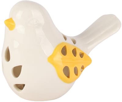 Dekoratief | Vogeltje, wit/geel, porselein, LED, 14x8x10cm | A260380