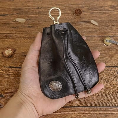 Leren Vintage Portemonneetje Mini Opbergtasje, Klassieke Stijl Compact En Draagbaar, Anti-Verlies En Anti-Diefstal, Multifunctionele Sleutelhouder zwart