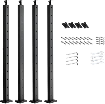 Tralie Palen Set, 4 Stuks 106.7x3x5 Cm - RVS 304 Materiaal - Voorgeboorde Gaten - Zwarte Afwerking