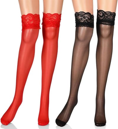 Lace kousen in zwart en rood, 8 cm hoog, perfect voor een verleidelijke look en speciale gelegenheden