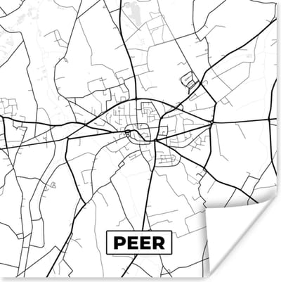 Poster Plattegrond – Peer – Zwart Wit – Stadskaart - Kaart - België - 100x100 cm XXL