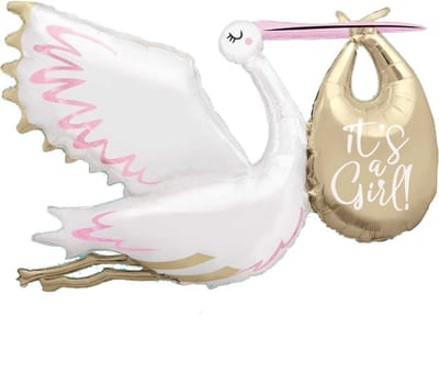 Folieballon Ooievaar MEGA It's a Girl