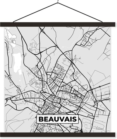 Posterhanger incl. Poster 60x60 cm - Schoolplaat - Beauvais - Frankrijk - Plattegrond - Kaart - Stadskaart - Textielposter - Zwarte latten - Stadskaart
