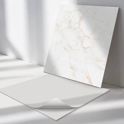 Wallfluent Vinyl Tegels - Elegant Marmerpatroon Vloer Tegels PVC - 30 cm x 30 cm - Wit PVC Tegels - Verpakking van 9 stuks - Vierkant PVC Tegels - Texturen Plaktegels - Zelfklevende PVC Tegels - Plaktegels Keuken en Badkamer
