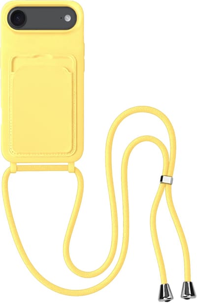 Hoes Geschikt voor iPhone Air Hoesje Pas Houder Case Hoes Met Koord - Hoesje Geschikt voor iPhone Air Hoes Met Telefoonkoord Pasjeshouder Cover - Geel