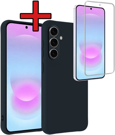 Hoesje - Met Screenprotector - Geschikt voor Samsung Galaxy A37 - Sterk & Shockproof - Telefoon Hoes - Back Cover - Siliconen Case - Telefoonhoes - Donkerblauw