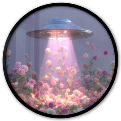 Poster in lijst Rond - Fotolijst 40x40 cm - Posters - Ufo - Rozen - Pastelkleuren - Ronde posterlijst zwart - Decoratie - Wanddecoratie woonkamer - Muurdecoratie slaapkamer