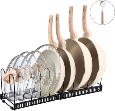 Behave Pannenrek - Organizer - Anti slip - Dekselhouder - Verstelbaar - Zwart - Afwasborstel