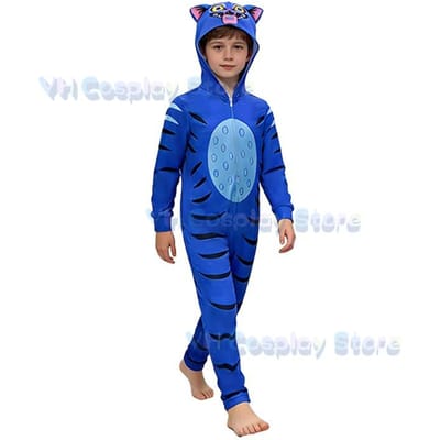 Herfst Nieuwe Kinderkleding Tijgerprint Cosplay Kostuum Grappige Onesie met Capuchon Jongens Meisjes Cartoon Kleding Cadeaus Kinderen Volwassene 150 blue