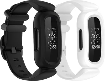 Stravo 2 Stuks Fitbit Ace 3 bandjes - Zwart & Wit - Compatibel met Fitbit Ace 3 / Inspire 2 - Waterdichte Siliconen Vervangbandje voor Kinderen, Meisjes & Jongens
