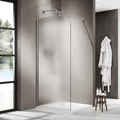 FugaFlow Eccelente Vetro Inloopdouche - 100x200cm - afgeronde glaswand - links - mat glas - wandarm - geborsteld RVS PVD (RVS)