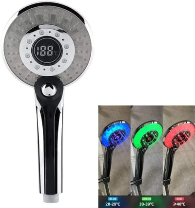 Dailygoods- Douchekop LED met Temperatuur Sensor - 3 Spray Modi - Waterbesparend - Ergonomisch Ontwerp - Compact en Lichtgewicht - Corrosiebestendig - Handdouche