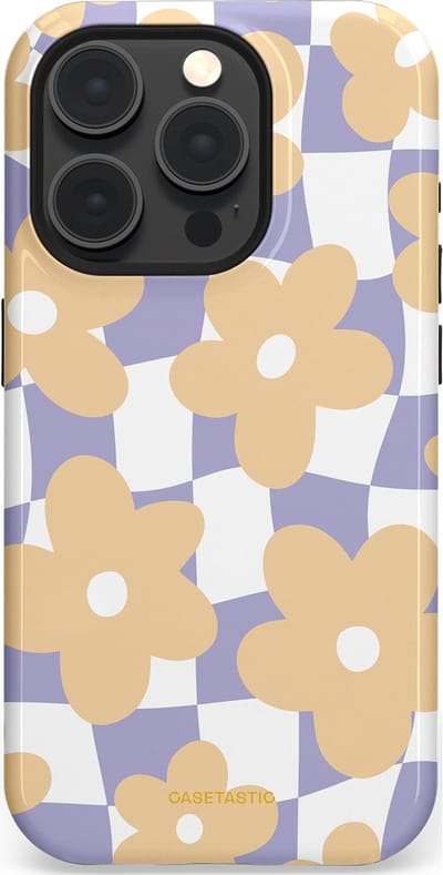 Casetastic hoesje geschikt voor Apple iPhone 15 Pro - MagSafe - Dubbellaagse bescherming - Madeliefjes feest - Fashion Case - Zand Wit Lila Zilver