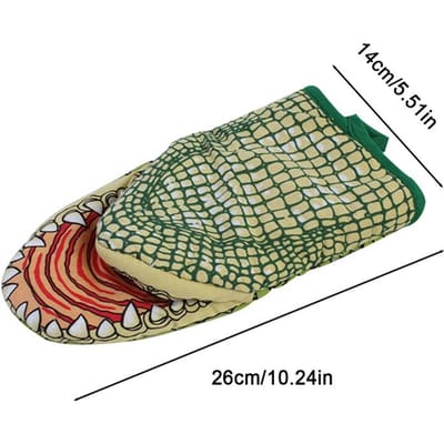 Gant de cuisine en forme de patte de chat crocodile, motif animal de dessin animé, isolation thermique, épais, résistant, pour barbecue, cuisine et pâtisserie beige