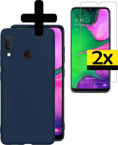 Hoesje - Met 2x Screenprotector - Geschikt voor Samsung Galaxy A20e - Sterk & Shockproof - Back Cover - Siliconen Case - Telefoon Hoes - Telefoonhoesjes - Donkerblauw