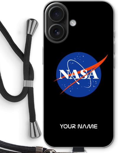 Gepersonaliseerd - Case Company® - Hoesje met koord geschikt voor iPhone 16 hoesje met Koord - NASA - Telefoonhoesje met Zwart Koord - Bescherming aan alle Kanten en Over de Schermrand