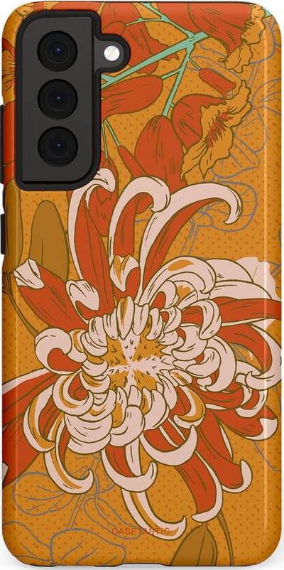 Casetastic hoesje geschikt voor Samsung Galaxy S21 FE 5G - Dubbellaagse bescherming - Bloemige lente - Fashion Case - Okergeel Terracotta Beige