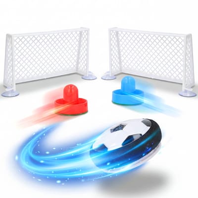 Silvergear Mini Airhockey Spel Voetbal Editie - Hover Ball - Spelletjes Voor Kinderen - Vakantie Speelgoed - Reisspellen - Cadeautjes voor Jongens en Meisjes - Tafelvoetbal - 6, 7, 8, 9, 10, 11, 12, 13, 14, 15, 16 Jaar - Rood en Blauw