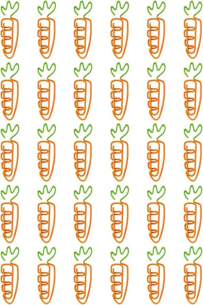 Set van 30 papieren clips in de vorm van een cartoon-wortel – Gekleurde metalen paperclips voor documentorganisatie, agenda's en scrapbooking (Fruitclips)