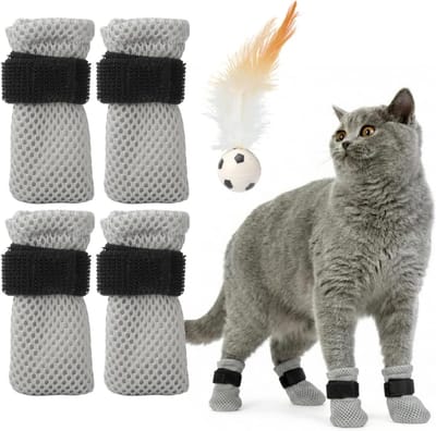 Verstelbare Katten Schoenen - Ademend Anti-Kras Kat Sokken voor Pootbescherming, Kattenlaarzen voor Zwemmen en Nagelknippen