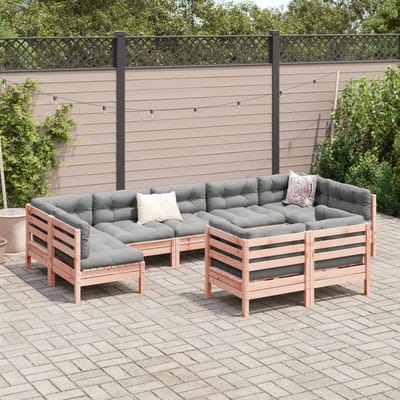 vidaXL - 9-delige - Loungeset - met - kussens - massief - douglas - vurenhout