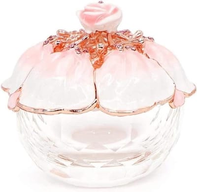Sieradendoos Glas - Juwelendoosje Organizer - Sieraden Opbergen - Hollow Rose Design - 5x7.3cm - Roze