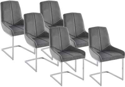 Vente-unique Set van 6 stoelen van velours en metaal - Grijs - BERLONA