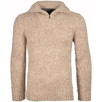 Ragman Trui Troyer Zip Cotton Knit Pullover Elbow Patches Beige Melange / male