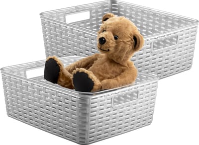 Plasticforte Opbergmand - 2x - Kastmand - rotan kunststof - zilvergrijs - 12 Liter - 30 x 37 x 13 cm