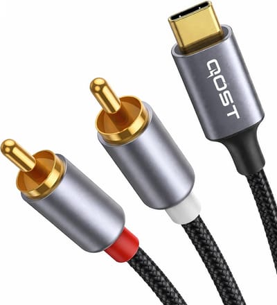 Qost - USB-C naar RCA audio kabel - DAC chip - Hi-Fi - 24 bit / 96 Khz -DAC chip - 1,5 Meter - Type C naar 2RCA
