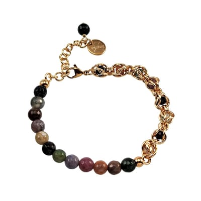 Armband Dames - Verguld RVS - Schakelsarmband met Natuurlijke Indiase Agaatstenen – Verstelbaar 16-20cm