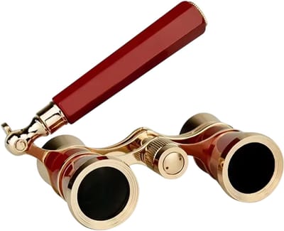 Opera Bril Verrekijker met Handvat en Ketting – Retro Metalen Theater Telescoop, Mini Verrekijker voor Opera, Theater, Concert en Cadeau - Rood