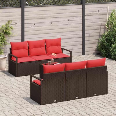 vidaXL - Tuinbank - Set - 7 - st - 6-Aantal - zitplaatsen - Beige - en - Rood