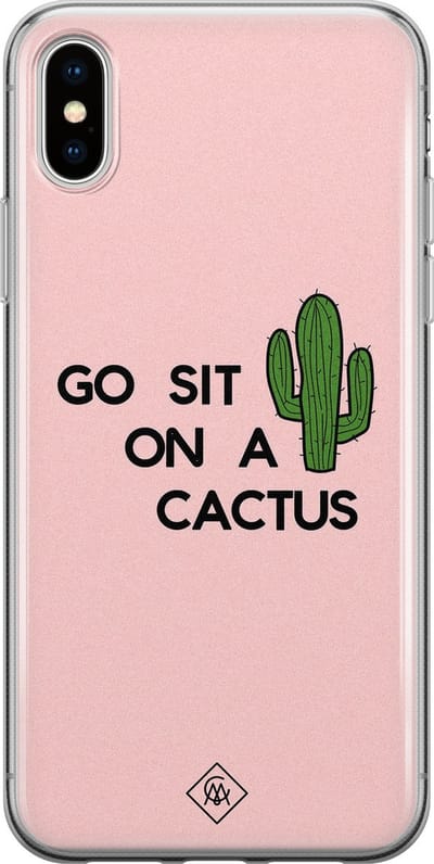 Casimoda® hoesje - Geschikt voor iPhone Xs Max - Go Sit On A Cactus - Siliconen/TPU telefoonhoesje - Backcover - Planten - Roze