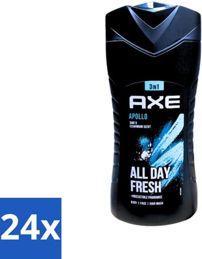 24 x Axe - 3-in-1 Douchegel - Apollo - Sage & Cedarwoord - All Day Fresh - 400 ml - Douchegel - Deodorant - Salie - Cederhout - Fris