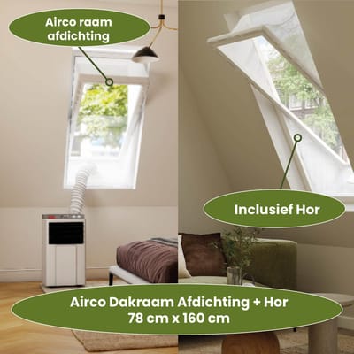 Airco Dakraam Afdichting met Hor – 78 x 160 cm – Geschikt voor Inbouw Velux: MK10 (GGL 13, 310, m10) | Fakro/Optilight: Maatcode 13 - Slang Afsluiten – Tuimelvenster Oplossing – Airco Raamafdichtingskit
