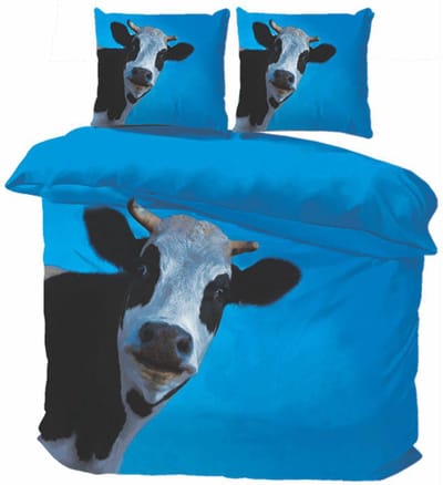 Husch Dekbedovertrek Cow - 200x200/220 - Koe - Zwart - Wit - Blauw