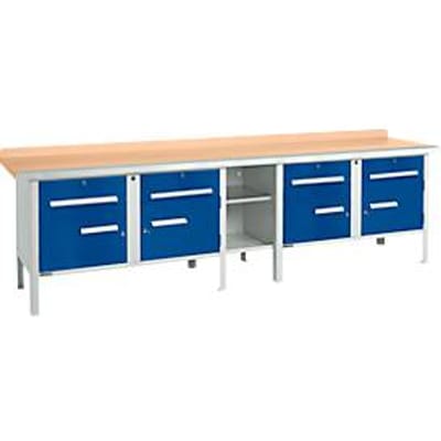 Schäfer Shop Select PWi 300-0, beuken multiplexplaat, met stalen rand, tot 750 kg, B 3000 x D 700 x H 840 mm, gentiaanblauw