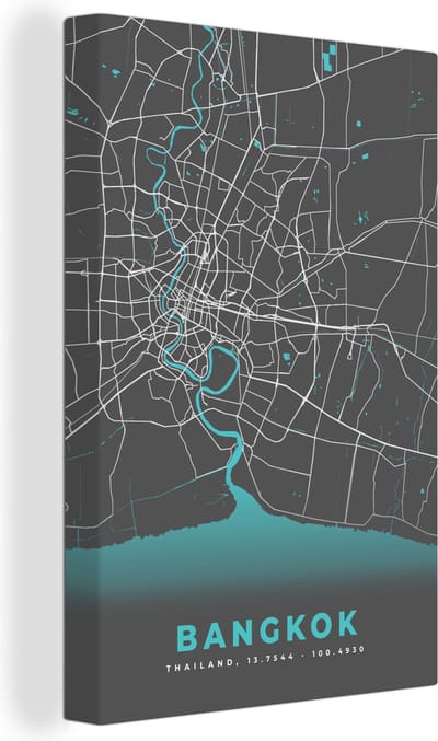 Canvas Schilderij Bangkok - Blauw - Kaart - Plattegrond - Stadskaart - 20x30 cm - Wanddecoratie