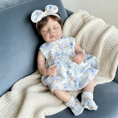 Babypop Meisje - Reborn pop - Spelen en knuffelen - Volledig beweegbaar vinyl - 50 cm - Blauwe outfits