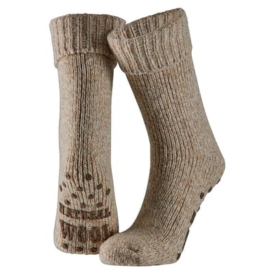 Apollo - Wollen Huissok heren - Beige - Maat 39/42 - Huissokken heren - Fluffy sokken - Slofsokken - Huissokken anti slip - Warme sokken - Winter sokken