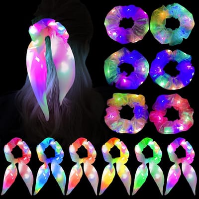 12x Lichtgevende Haaraccessoires Set: LED Scrunchies met 3 Knipperstanden voor Feest en Carnaval