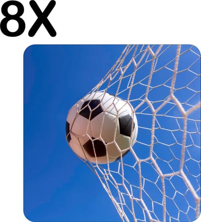 Luxe Placemat - Voetbal in het Net van het Goal - Set van 8 Placemats - 50x50 cm - 2 mm dik Vinyl - Anti Slip - Afneembaar