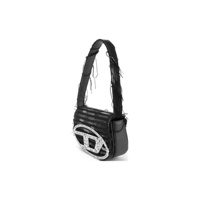 DIESEL Verstelbare Afneembare Schouderband Leer en Katoen Mix Handheld Crossbody Schoudertas Dames tassen Zwart X08396P4993 Basic Set (Bag+Dust Bag) gray