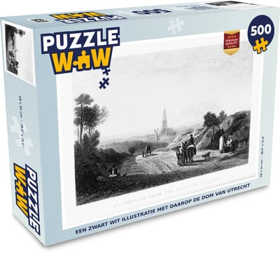 Puzzel Een zwart wit illustratie met daarop de dom van Utrecht - Legpuzzel - Puzzel 500 stukjes