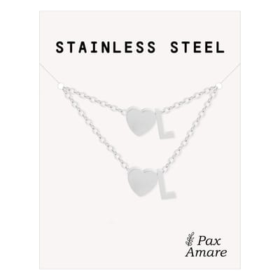 Initiaal Ketting & Armband set met Letter L Zilverkleurig - Stainless Steel - Met letter & Hartje! - Naam Ketting Cadeau - Sieraden Set op Kaartje - Pax Amare