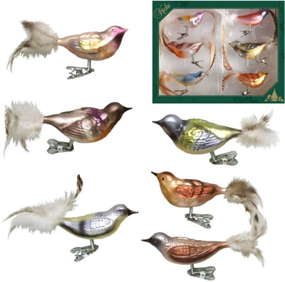 Krebs Decoratie vogels - 12x - op clip - diverse kleuren - 11 cm - glas - vogeltjes - Kerstboomversiering - kerstornamenten