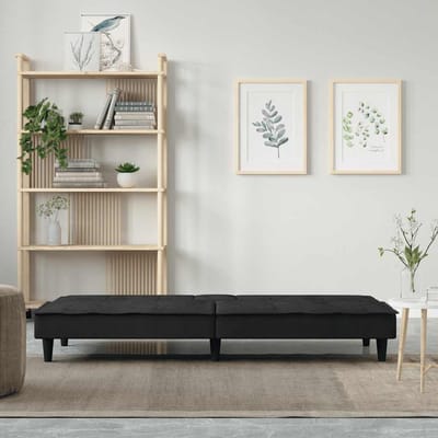 vidaXL - Slaapbank - met - bekerhouders - fluweel - zwart