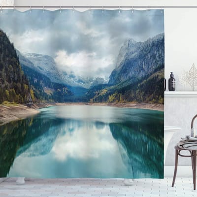 ABAKUHAUS Douchegordijn – Alpenmeer Hemel Woud – 175x180 cm – Blauw-Grijs-Groen