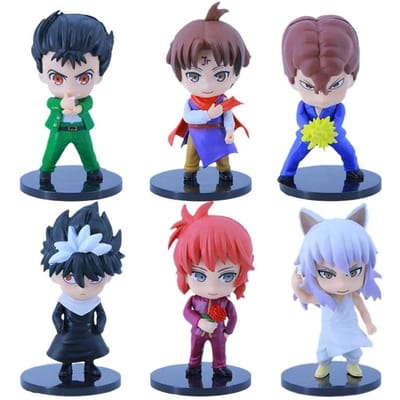 6 stuks/Set Anime Figuur YuYu Hakusho Yuusuke Urameshi Kurama Fleeting Shadow PVC Schattig Q-versie Model Cadeau Speelgoed voor Kinderen 9-11CM No box gray